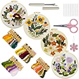 Bonroy 4 Sets Embroidery Kit for Beginners,Embroidery Kit for Art Craft Handy Sewing Include Embroidery Clothes with Pattern,Embroidery Hoops, Instructions,Color Threads Needle Kit