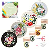 Santune 4 Pack Embroidery Kit for Beginners with Embroidery Patterns, Cross Stitch Kits for Beginners with Instructions,Embroidery Kits for Adults Include 1 Embroidery Hoops,Threads and Needles