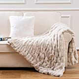 Luxury Concepts Lightweight Faux Rabbit Fur Throw Blanket, Ruched Elegant Wrinkle Resistant, Anti-Static and Washable for Couch Sofa Bed, 50' x 60' in, Beige