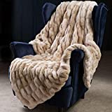 Super Soft Faux Fur Throw Blanket- Royal Luxury Cozy Plush Blanket use for Couch Sofa Bed Chair, Reversible Fuzzy Faux Fur Velvet Blanket 50 Inch x 60 Inch (Beige)