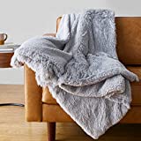 Amazon Basics Shaggy Long Fur Faux Fur Sherpa Throw Blanket, 50'x60' - Light Gray