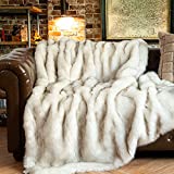 BATTILO HOME 60 x 80 Inches Home Decorative Sofa Bed Luxury Fox Faux Fur Throw Blanket Thick Warm Reversible to Plush Velvet