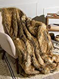 Best Home Fashion Heavyweight Super Soft Luxury Faux Fur Oversized Throw Blanket - 58' W x 84' L - Amber Fox