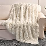 Yusoki Cream White Faux Fur Winter Throw Blanket,2 Layers,50' x 60' Cozy Plush Fluffy Blanket Furry Fuzzy Warm Cute Shaggy Blanket for Fall Bed Living Room Décor Women