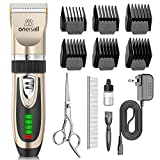 oneisall Dog Clippers Low Noise, 2-Speed Quiet Dog Grooming Kit Rechargeable Cordless Pet Hair Clipper Trimmer Shaver for Small and Large Dogs Cats Animals，Gold