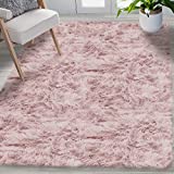 Soft and Thick Faux Fur Rug by lalaLOOM, Machine Washable, Super Fluffy Carpets for Bedroom and Living Room Floors, Durable Rubber Backing, Luxury Shag Area Rugs for Modern Interior, 4x6, Dusty Pink