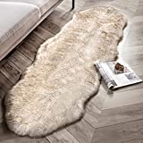 Phantoscope Ultra Soft Faux Fox Fur Rug Chair Couch Cover Area Rug for Bedroom Floor Sofa Living Room, White Brown, 2 x 6 Feet