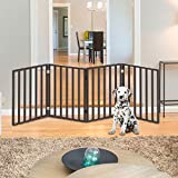 Pet Gate – Dog Gate for Doorways, Stairs or House – Freestanding, Folding, Accordion Style, Wooden Indoor Dog Fence by Petmaker (4 Panel, Brown), 72x24 Inch (Pack of 1), 4 Panel