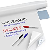 Kassa Large Whiteboard Wall Sticker Roll - 17.3' x 96” (8 Feet) - 3 Dry Erase Board Markers Included - Adhesive White Board Wallpaper for Fridge, Office & Kids Room - Peel and Stick Paper Decal