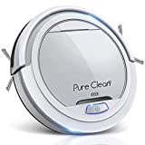 Pure Clean Automatic Robot Vacuum Cleaner - Lithium Battery 90 Min Run Time & Self Path Navigation - Bot Self Detects Stairs Pet Hair Allergies Robotic Home Cleaning for Carpet Hardwood Tile Floor
