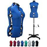 Blue 13 Dials Female Fabric Adjustable Mannequin Dress Form for Sewing, Mannequin Body Torso with Stand, Up to 70' Shoulder Height. (Large)