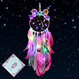 Unicorn Dream Catcher with Colorful Led Light for Girls Boys Bedroom Wall Decor Hanging Ornament Festival Gift