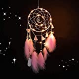 Dream Catchers, LED Dream Catcher for Girls Bedroom, Handmade Wall Hanging Home Decor Ornaments Craft (Pink)
