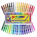 U.S. Art Supply Super Crayons Set of 36 Colors - Smooth Easy Glide Gel Crayons - Bright, Blendable and Washable
