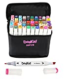 50 Artist Dual Tip Art Markers Set, Permanent Marker Pens Highlighters with Case Perfect for Illustration Adult Coloring Sketching and Card Making