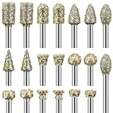 Diamond Grinding Burr Drill Bit, 20 PCS Diamond Burr Set with 1/8 Inch Shank Universal Fitment Rotary Tool Accessories for Stone Carving, DIY Grinding, Polishing, Engraving
