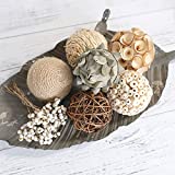 CIR OASES 6pcs 3.5inch Woven Wicker Rattan Balls Decorative Ball Twig Orbs Green Orbs Vase Bowl Filler for Tabletop Decor (Beige White)