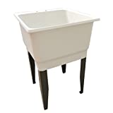 Free Standing Laundry Tub White Utility Sink Basin Fixture with Floor Mount Steel Legs, 23 in. Wide, 25 in. Long, 15 in. Height, 4 in. Center set Holes