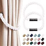 NICEEC 2 Pack Strong Magnetic Curtain Tiebacks Modern Simple Style Drape Tie Backs Convenient Decorative Weave Rope Curtain Holdbacks for Thin or Thick Home & Office Window Draperies (White)
