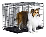 New World 30' Double Door Folding Metal Dog Crate, Includes Leak-Proof Plastic Tray; Dog Crate Measures 30L x 19W x 21H Inches, For Medium Dog Breeds