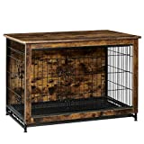 FEANDREA Wooden Dog Crate, Indoor Pet Crate End Table, Dog Furniture with Removable Tray, Large, Rustic Brown and Black UPFC003X01