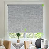 Yoolax Free-Stop Blackout Roller Shade Fabric Material Motorized Blind Cordless Remote Control Room Darkening Privacy Window Blind with Valance (Smoky Gray)