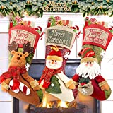 COOLWUFAN Christmas Stockings, 3 Pack 19' Personalized Xmas Stockings with 3D Snowflake Santa, Snowman, Reindeer for Family Holiday Christmas Party Decorations