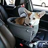DoreenBow Arm Rest Dog Car Seat,Dog Booster Car Seat,Washable Travel Bags for Small Dogs,Pet Car Console Seat Travel Carrier Cage for Cars,Dog Beds (47x25x23cm, Grey)