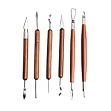 S & E TEACHER'S EDITION 6 Pcs Pottery & Clay Sculpting Tools, Double-Sided, Smooth Wooden Handles.