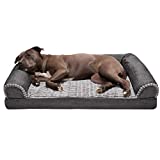 Furhaven Pet Bed for Dogs and Cats - Luxe Fur and Performance Linen Sofa-Style Egg Crate Orthopedic Dog Bed, Removable Machine Washable Cover - Charcoal, Large