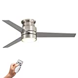 warmiplanet Flush Mount Ceiling Fan with Lights Remote Control, 52-Inch, Brushed Nickel(3-Blades)