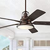 60' Wind and Sea Industrial Indoor Outdoor Ceiling Fan with Light LED Remote Control Dimmable Oil Brushed Bronze Brown Wet Rated for Patio Exterior House Porch Gazebo Garage Barn - Casa Vieja