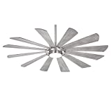 Minka Aire F870L-BS Windmolen 65' Outdoor Ceiling Fan with LED Light and Remote Control, Brushed Steel