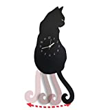 Black Cat Pendulum Wall Clock, Cat Clock, Cat Clock with Moving Tail, Black Cat Swinging, Whimsical Funny Wall Clocks, Living Room Office Café Bedroom, Gift for Black Cat Lovers