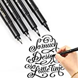 Hand Lettering Pens - 4 Size Refillable Modern Black Calligraphy Ink Pen for Beginners Writing, Signature, Illustration Design