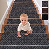 RIOLAND Stair Treads Carpet Non-Slip Indoor Set of 15 Stair Runners for Wooden Steps Modern Stair Treads Rugs for Kids Elders and Dogs, 8' X 30', Gray