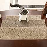 COSY HOMEER Dog Edging Stair Treads Non-Slip Carpet Mat 28inX9in Indoor Stair Runners for Wooden Steps, Edging Stair Rugs for Kids and Dogs, 100% Polyester TPE Backing 15pcs,Beige