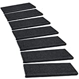 PURE ERA Carpet Stair Treads Set of 14 Non-Slip Self Adhesive Bullnose Indoor Stair Protectors Pet Friendly Rugs Covers Mats Skid Resistant Tape Free Soft Washable Black 9.5' x 30'x1.2'