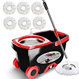 Spin Mop Bucket Floor Cleaning - Tsmine Mop and Bucket with Wringer Set Commercial Spinning Mopping Bucket Cleaning Supplies with 6 Replacement Refills,61' Extended Handle for Household Hardwood Floor