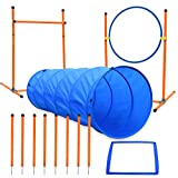 XiaZ Dog Agility Course Equipments, Obstacle Agility Training Starter Kit for Doggie, Pet Outdoor Games - Dog Tunnels, 8 Piece Weave Poles, Jumping Ring, High Jumps, Pause Box
