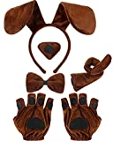 5 Pieces Puppy Dog Costume Set Included Dog Ears Headband Bowtie Fake Nose Tail Puppy Paw Gloves Animal Costume Accessories for Halloween Cosplay Party Brown