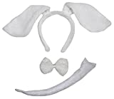 Petitebella Long Ear Dog Headband Bowtie Tail 3pc Costume (One Size, White Dog)