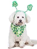 Coomour Dog St. Patrick's Day Costume Pet Clover Headband and Puppy St. Patrick's Day Bandanas Cat Classic Plaid Accessories (Green)