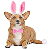 Dog Bunny Costume Set,Pet Rabbit Ears Headband Tail and Cat Bowtie Collar