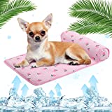 Kuoser Dog Cooling Mat，Cooling Mat for Dogs Cats with Cute Prints, Ice Silk Pet Cooling Pad Pet Self Cooling Blanket for Large Dogs Machine Washable Dog Crate Mat for Indoors Outdoors or in The Car