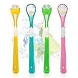 Tongue Scraper 4 Pcs 2-in-1 tongue cleaning tool cleaning brush and silicone soft brush, increases the cleaning intensity by 80%, protects oral hygiene and removes bad breath