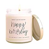 Sweet Water Decor, Happy Birthday, Vanilla, Sugar, and Buttercream Sweet Scented Soy Wax Candle for Home | 9oz Clear Jar, 40 Hour Burn Time, Made in the USA