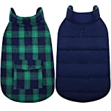 Kuoser British Style Plaid Dog Winter Coat, Windproof Water Repellent Cozy Cold Weather Dog Coat Fleece Lining Dog Apparel Dog Jacket Dog Vest for Small Medium and Large Dogs with Pocket Green S