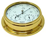 Tabic Brass Barometer with Built in Hygrometer and Thermometer, Heavy Lacquered Brass (1/2kg), Sailing Ship Yacht Boating Marine Coastal Clock, Handmade in England