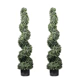 4' Spiral Boxwood Artificial Topiary Trees Indoor or Outdoor in Plastic Pot Front Porch Decor (2 Pack Lush)